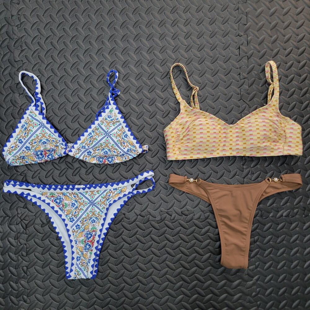 Bikini Bundle Size Small Kona Sol Top + Patterned Two Piece Sets Swimwear Lot